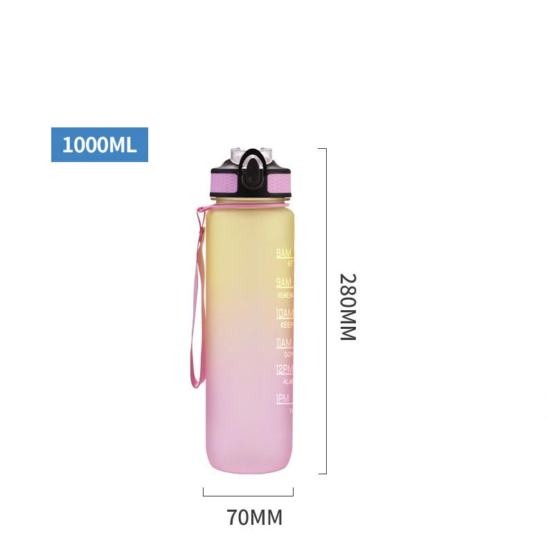 Plastic Cup Sports Water Cup Large-Capacity Straw Cup Portable Gradient Color Space Cup Outdoor Fitness Bottle 1000ml