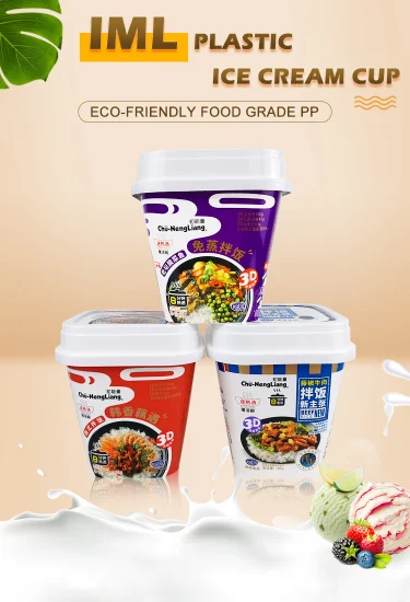 Tazze di yogurt in plastica con budino di gelato personalizzato IML da 100 ml Confezione di tazze di yogurt in plastica con contenitore per burro con coperchi