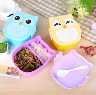 Simpatici bambini Cartoon Gufo Scatola da pranzo in plastica Scatola portaoggetti portatile Bento Box Contenitore per alimenti