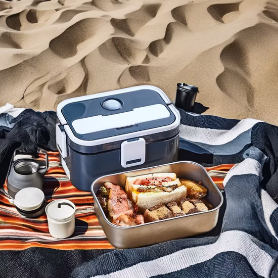 Portapranzo elettrico portatile isolante quadrato a doppio strato con tre scomparti