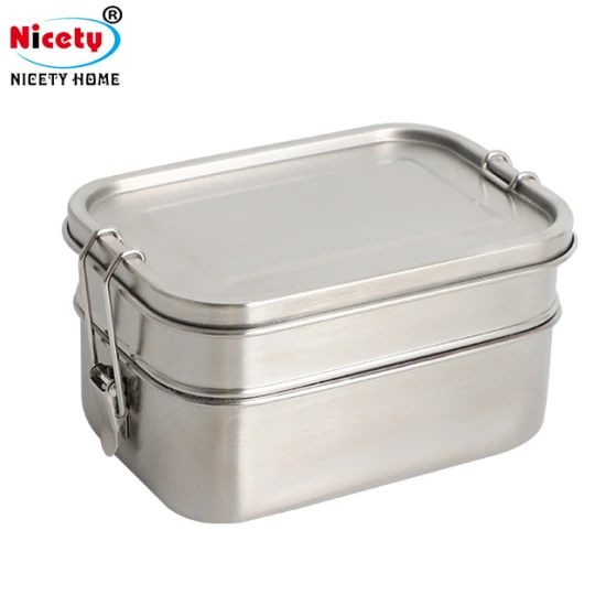 LFGB riutilizzabile campeggio sigillato doppio strato OEM / ODM Logo personalizzabile contenitori per imballaggio alimentare Bento Box in acciaio inossidabile Lunch Box