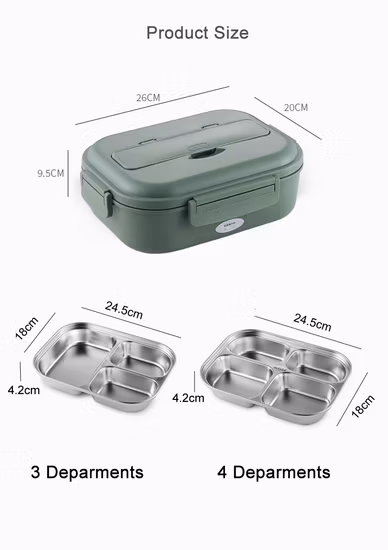 Scatola da pranzo in acciaio inossidabile Bento Box per riscaldamento elettrico ricaricabile per ufficio personalizzato portatile